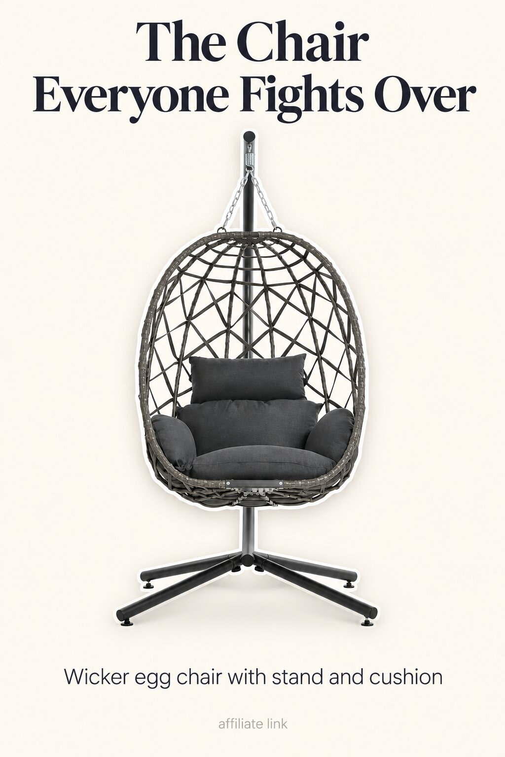 Illustration of hanging egg chair; see actual chair on Amazon