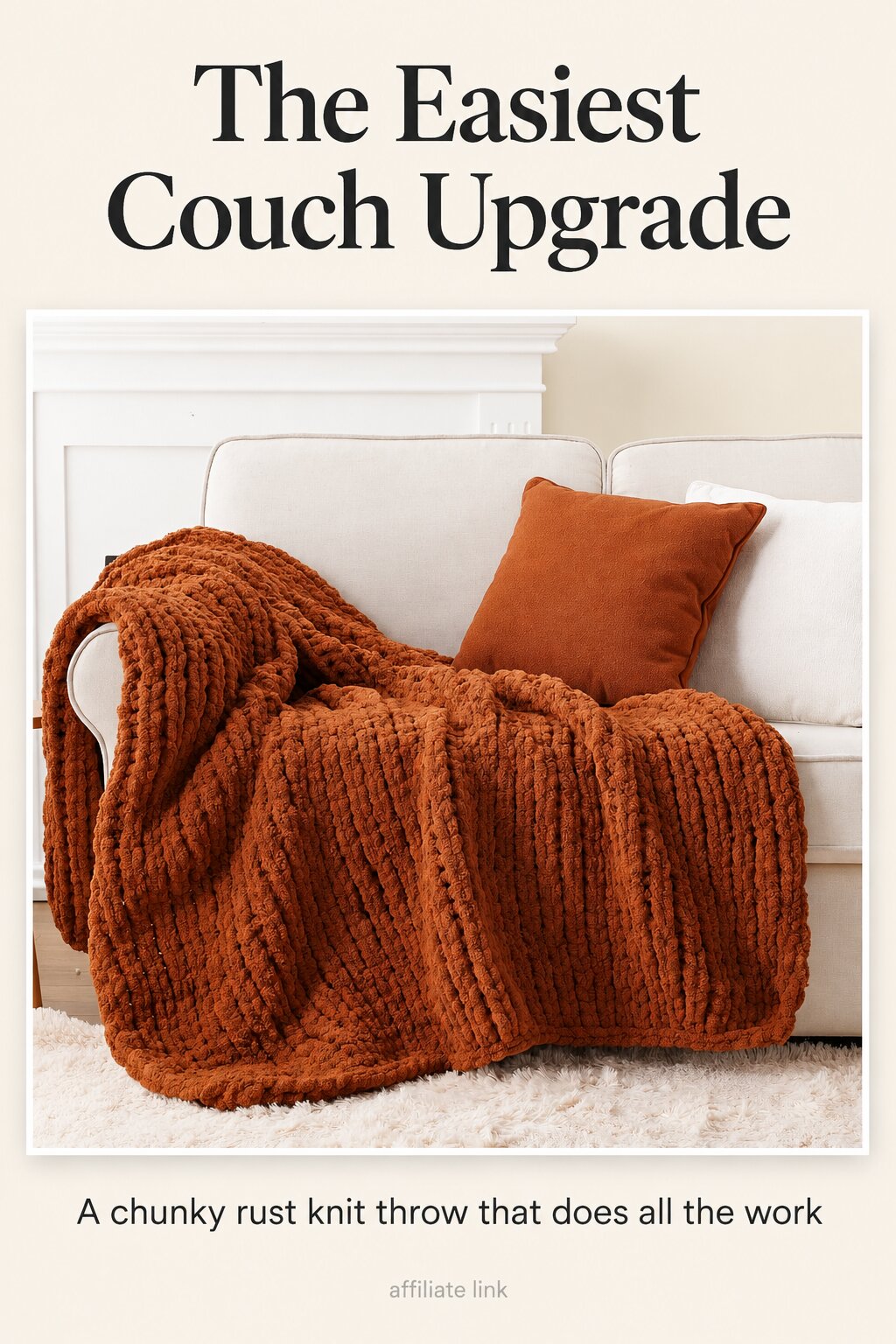 Illustration of the rust-colored chunky knit throw; verify the actual item on Amazon