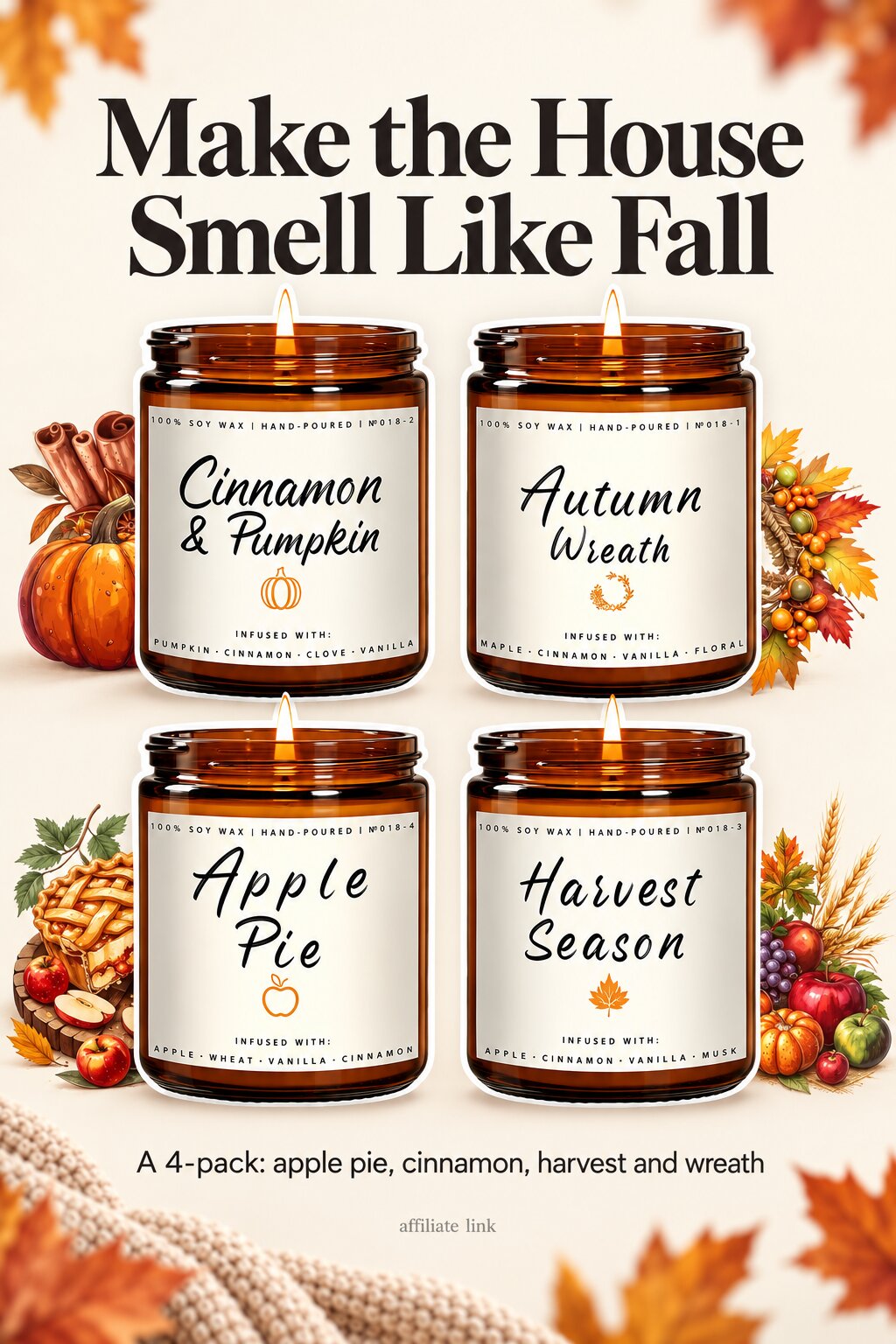 Illustration of the fall candle set; see actual jars on Amazon